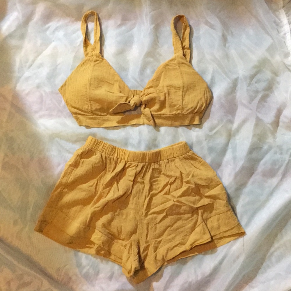 Yellow crop top & shorts set